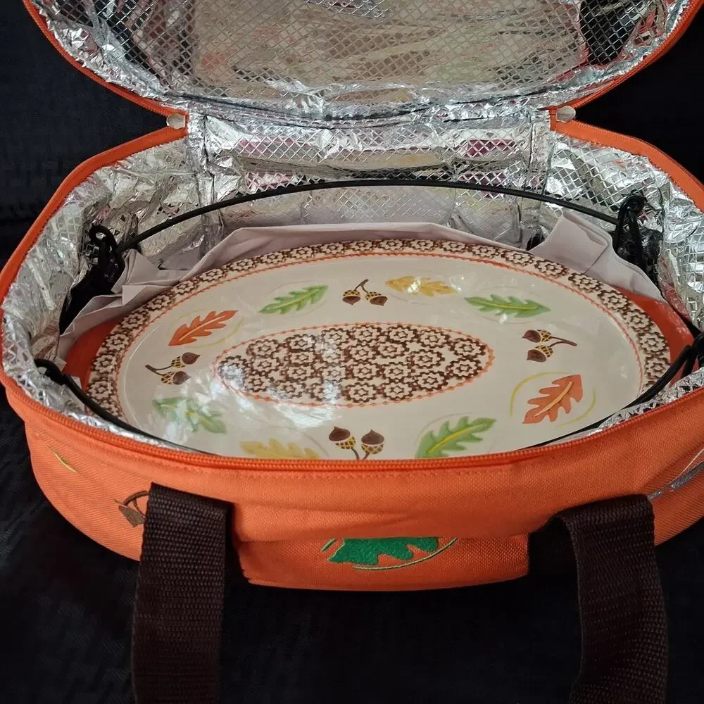 Temptations Old World Harvest 13x9 Platter, Metal Rack , Insulated Carrying Case